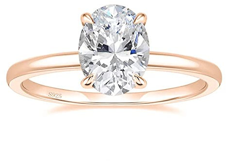 Titaniumcentral Ringe für Damen Silber 925 Solitärring 3CT Oval Zirkonia Verlobungsringe Versprechen Ring Eheringe Rosegold Gold (Rosegold,55 (17.5))