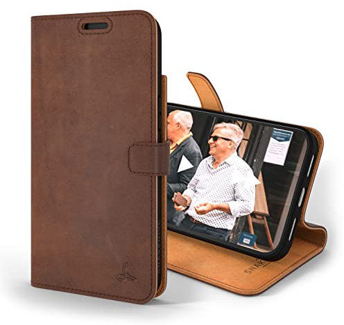 Snakehive Leather Wallet for iPhone 14 Plus | Genuine Leather Wallet Phone Case with Card Holder | Flip Folio Case/Cover with Stand | Compatible with iPhone 14 Plus | (Brown)
