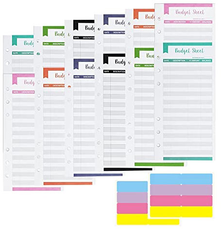 24 Blätter Budget Planner, 6 Löcher A6 Budget Binder Budget Sheets mit 16 Aufkleber Etikett, Nachfüllpapier Budget Planer Zubehör Geld Organizer Rechnung Organizer