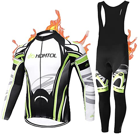 HOMTOL Maglia da ciclismo da uomo a maniche lunghe in pile termico Abbigliamento ciclismo invernale Pantaloni da ciclismo con fondello + gel 9D Tute da ciclismo