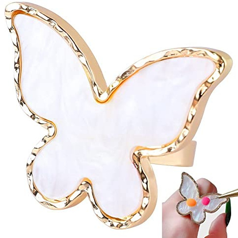 Fopytu Resin Diy Nail Art Palette, Painting Drawing Color Plate with Finger Rings, Butterfly Shape Nail Art Gel Polish Mixing Tray Manicure Accessory