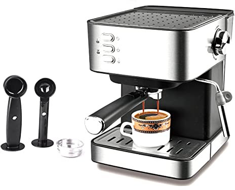 THREMA Machine À Expresso, Cafetière Combinée Tout-en-Un De 850 W avec Réservoir d'eau Amovible De 1,6 L Et Mousseur À Lait À Pression De 15 Bars, pour Expresso, Cappuccino, Latte, Macchiato