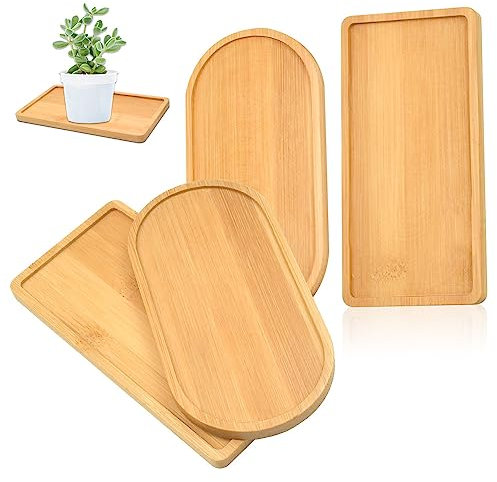 LIMITADA 4 Pièces Mini Plateau Bambou Plateau Bambou Rectangulaire Ovale Plateau Bambou Plantes Plateau Bois Rectangulaire Soucoupe en Bambou Plateau de Service pour Fruits Pot de Fleur Plantes Pain