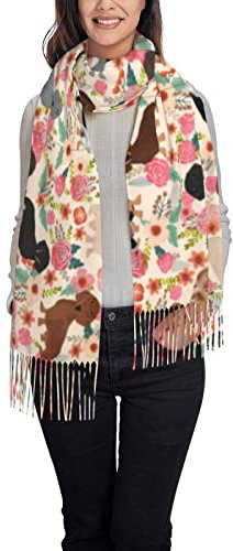 OPSREY England Symbole gedruckt Quaste Schal Pashmina Gefühl Schal Winter Warm Schal, Dackel, One size