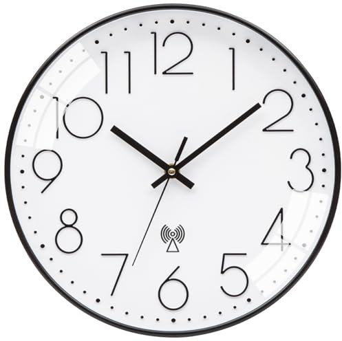 VINILITE Reloj de Pared Controlado por Radio 30 cm Silencioso Reloj de Pared Moderno Decorativo para Salon, Cocina, Oficina, Dormitorio (Blanco)
