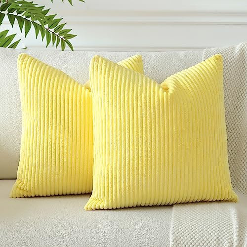 JOTOM 2er Set Cord Kissenbezüge Kissenhülle Dekorative Zierkissen Sofakissen Couchkissen Dekokissen Kissenbezug Deko Kissenhülle für Sofa Wohnzimmer 60x60cm Gelb