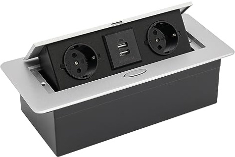 Enchufe empotrable retráctil para escritorio, 2 enchufes con 2 USB, lista de enchufes empotrables, encimera con tapa, enchufe para muebles, plegable, para cocina, oficina, escritorio, banco de trabajo