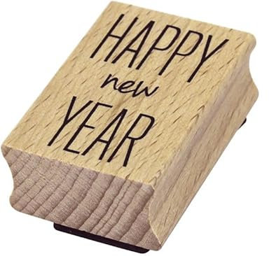 Artoz Stempel – Holzstempel – „Happy New Year“ – 50 x 35 mm – Motivstempel zum Kartenbasteln für Weihnachten, Einladungen, Grüße