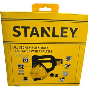 Stanley P3 Combo - Visor and Dust Mask - Face-Fit-Check Technology & Maximum 99.99% - P3 Fitted Filters Included - Goggles and Dust mask for building work, fine dust - Respirator Mask & Sanding Mask