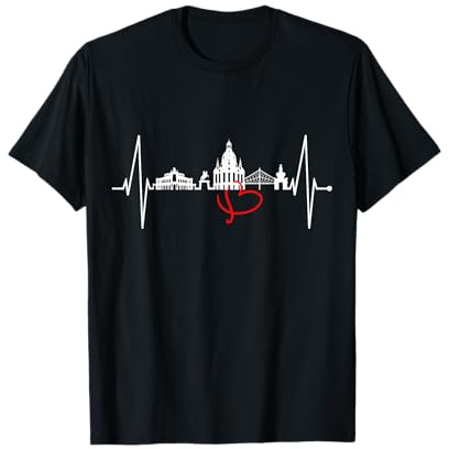 Dresden Skyline Herzschlag Dresdener Herz Ich Liebe Dresden T-Shirt