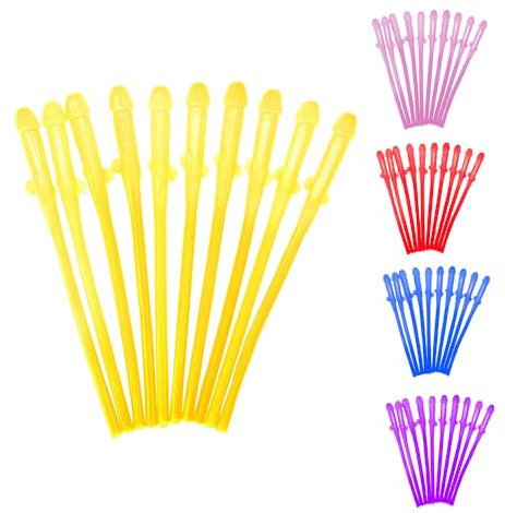 Penis Willy Straws Hens Night Out Reusable Sucking Drinking (50, Gold)