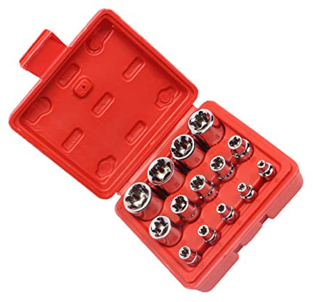 Veemoon 14pcs Hexagonal Socket Set Storage Box Wrenches for Workshop Repairs E-Type Design Lightweight Easy to Read Markings