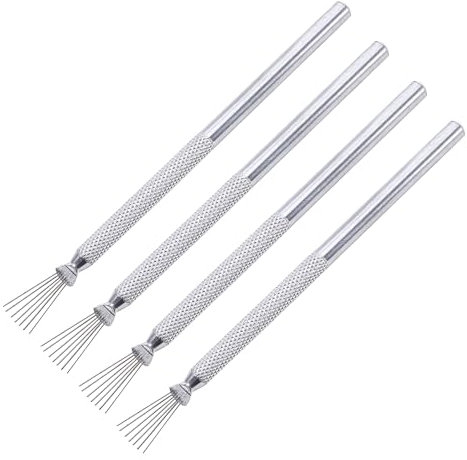 Lezevn 4 Pieces Feather Wire Texture Brush Clay Ceramic Needle Detail Tools Seven Wire Texture Brush for Clay Ceramic Pottery