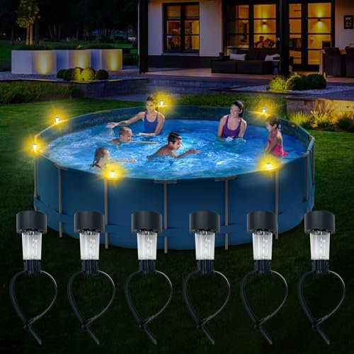DAZZTIME Luz Solar para Piscinas,6 Piezas Lámpara Solar de Jardín,IP44 Impermeable,Luces Solares LED Exterior Jardin,Accesorios de Piscina,para Jardín, Patio, Calzada, Piscina y Camping