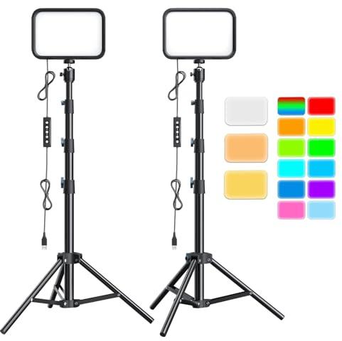 UBeesize 2-Pack RGB Photography Lighting, Studio Lights with Adjustable Tripod Stand and Ball Head, Video Light for Video Recording, Live Streaming, Makeup