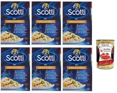 Italian Gourmet Riso Originario Reis, kleine runde Körner, 6 x 500g | Sottovuoto italiano da dispensa; ideal als minestra, supplì, timballo und, Gesamtnettogewicht 3 kg + Kostenlos Polpa 400g