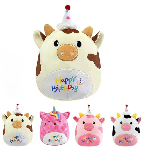 POPOYU Einhorn Kuscheltier Einhorn Plüschtier,25CM Happy Birthday Katze Geburtstag Kuscheltiere Mädchen,Plüschkissen für Kinder,Geburtstag Stofftiere Plüsch-Puppe Stofftier Geschenk
