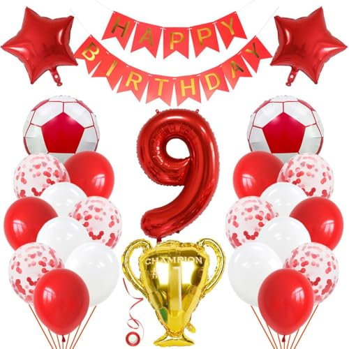 Jxuzh Fußball Luftballon 9 Jahre Folienballons Geburtstag Fussball Deko Junge