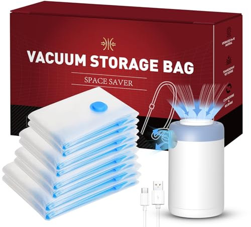 【Cordless Electric Pump】8 Pack Travel Bag with USB Pump, Vacuum Seal Bags for Clothing, Travel Essentials Portable Vacuum Storage Bags for Luggage