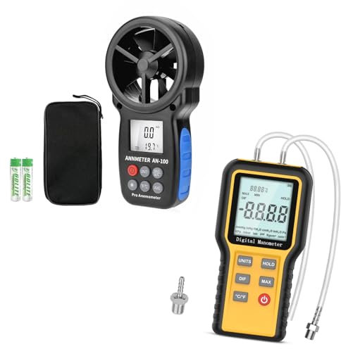 AIOMEST Digital Anemometer und Differenzdruckmessgeräte, Windmesser Windmessgerät Handheld, Digitales Manometer mit 12 wählbaren Einheiten (±20,68 kPa / ±2,999 psi), für HVAC, Lüftung