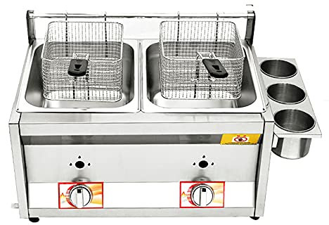 PGKTKCWH Freidora a Gas de 12 l para encimera Comercial, de Acero Inoxidable, con Doble Olla, para Patatas Fritas, restaurantes, cocinas domésticas