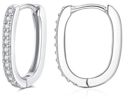 Josfeva 925 Sterling Silber Oval Ohrringe Creolen mit 5A Zirkonia, Silber Creolen Ohrringe für Damen, Hypoallergen U-förmige Geometrische Silber Kreolen, Knorpel Schlafen Ohrring für Frauen Mädchen