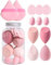 Kztm 12psc Friendship Beauty Blender, Foundation Sponges,Puffs + Liquid Blenders Set, Makeup Blending Sponges & Powder Puffs, For Foundation, Concealer, & Setting Powder (12, count) (Pink)