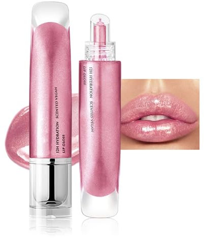 Lucidalabbra glitterato, rossetto liquido con brillantini, lucidalabbra 3D idratante, a lunga durata, colore rosa nude liquido, labbra shimmer altamente pigmentate (07#, 10 g)