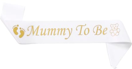 HRLORK Schärpe für werdende Mütter, Babyparty, Satin-Schärpe für werdende Mutter, Party-Dekoration, Partyzubehör für Frauen, Geschenke (weiß)