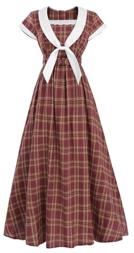 Fiamll Robe rétro années 1950 pour femme - Robe trapèze vintage rouge à carreaux pour Noël, soirée, cocktail