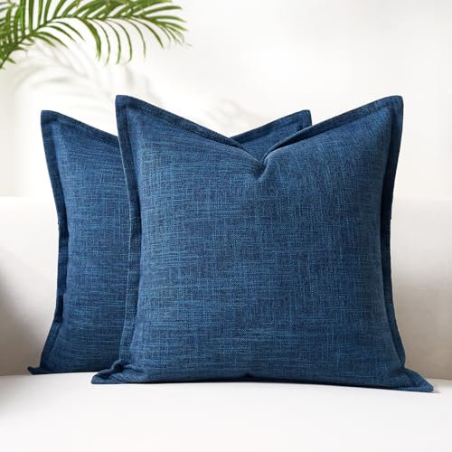 LRartdeco Kissenhüllen 40x40 2er Set Kissenbezug Marineblau Kissenbezüge Kissenhülle Waschbar Leinenoptik Dekokissen Bezug Blau für Sofakissen Kissen Boho Deko im Wohnzimmer und Liegestuhl