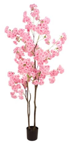 Árbol de cerezo artificial, árbol artificial con flores de 180 cm, planta artificial en maceta, plantas artificiales grandes, árbol artístico, cerezo, flores de cerezo, decoración con flor
