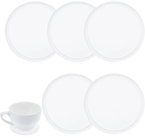 Teaaha 5PCS Round White Silicone Coasters for Drinks, Non-slip Non-stick, 3.5 Inches