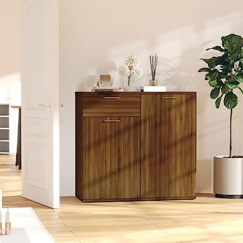 Myheimly Sideboard mit 4 Türen 2 Schubladen Kommode Anrichte Mehrzweckschrank Beistellschrank Schrank Standschrank Holzwerkstoff Braune Eiche,80 cm