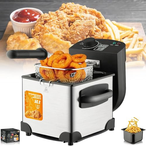 Stainless Steel Small Deep Fat Fryer,Electric Deep Fryer,Adjustable Temperature 0℃-190℃ Control Removable Oil Basket Easy Clean Material,1.5L Deep Fryer,For Chips Fries Donuts