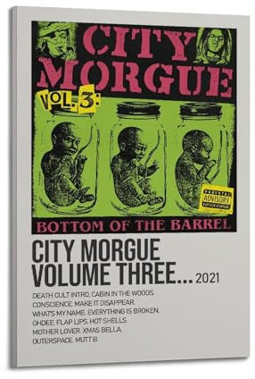 ZillaKami Poster City Morgue Vol. 3 Bottom Of The Barrel by ZillaKami, ästhetisches Poster, Vintage-Musik und Filme, dekoratives Gemälde für Wohnzimmer, Schlafzimmer, 30 x 45 cm, Rahmenstil