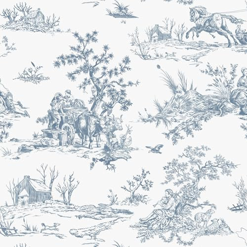 CiCiwind Self Adhesive Wallpaper Vintage Floral Contact Paper 44CM×10M Blue White Vinyl Wrap Peel and Stick Wallpaper Thicken Sticky Back Plastic for Living Room Bedroom Bathroom Decor