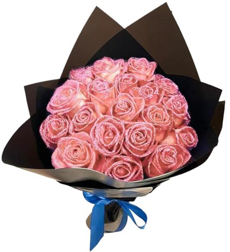 CUCUFA Glitzer Rosen Bouquet 1 Set künstlicher Rosenbouquet -Set enthält 12 Blumen, 12 Stiel, 2 Wickelpapier und 2 Band Romantische Everlasting Fake Flowers, Rose
