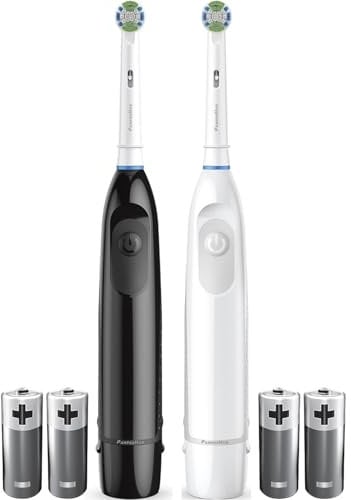 Oral Pro Battery Power Toothbrush 2 Pack Bundle, Black & White, Battery-Operated with 2 Batteries and Precision Clean Brush Head Removes More Plaque