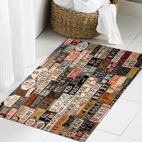JHAOUNUK Weich Badezimmerteppich 40x60cm,Blatt, USA Retro Auto Nummernschild Druck,rutschfest waschbar Badematte Flauschige Badteppich Saugfähig Badvorleger Duschvorleger