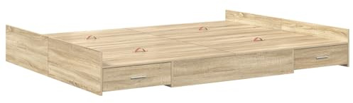 vidaXL Bettgestell mit Stauraum mit Kopfteil Sonoma-Eiche 135 x 190 cm, Schlafzimmer, minimalistisches Design, praktisches Schlafbett für cleveren Stauraum, Moderne Möbel für Raummanagement