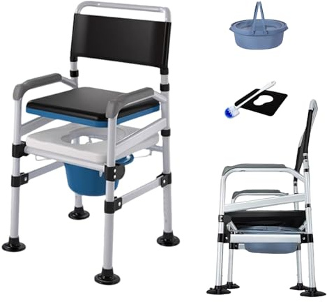 GZAODMCP Medizinischer Toilettenstuhl,Toilettenstuhl Klappbar | Höhenverstellbar,Toilettenstühle,Armlehnen Eimer und Rückenlehne,Antirutschenden,Senioren Schwangere Behinderte