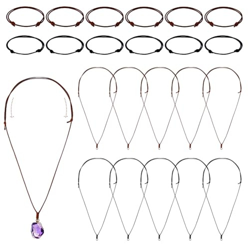 DICOSMETIC 24Pcs 4 Styles Rope Necklace Cords Adjustable Bracelet String Double Knotted Cord Polyester Rope Chain Choker with Metal Ring for Women Men Jewelry Making
