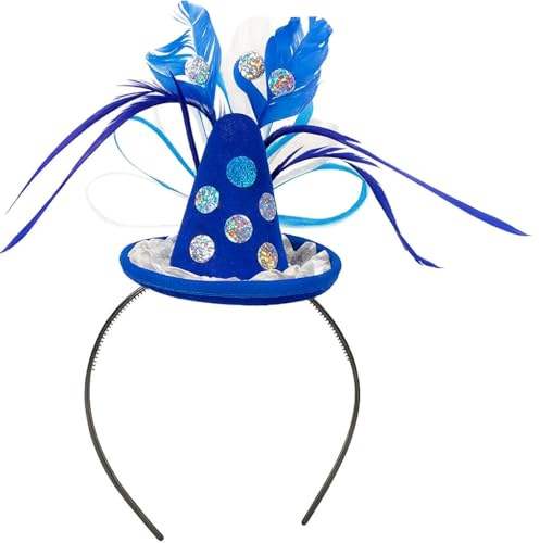 Minihut mit Federn & Pailletten Punkten auf Haarreif – Fasching, Karneval, Party & Show Accessoire für Damen | Federhut in Blau, Rot, Orange & Schwarz | Kostüm Kopfschmuck mit Glitzer Deko