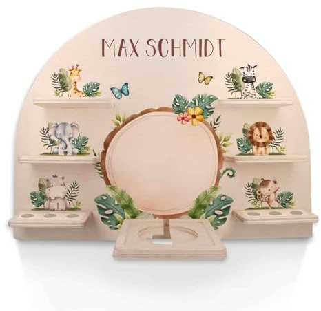 GRAVURZEILE Toniebox Regal - Tiergruppe Safari - Personalisiert mit Name - Kinderzimmer Wandregal zur Aufbewahrung von Toniebox 1 & 24 Tonie Figuren - Magnetische Oberfläche - für Jungen & Mädchen