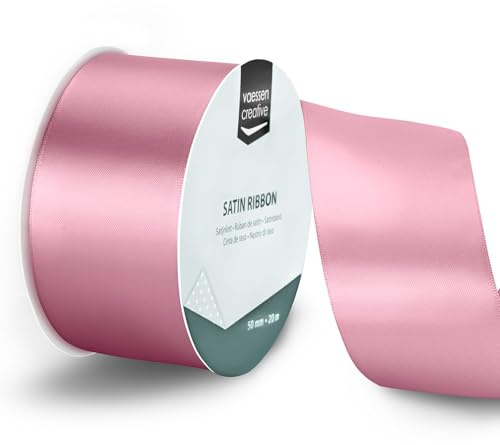 Vaessen Creative Nastro di Raso Rosa Antico - Nastro Colorati 20 m x 50 mm per il Fai-da-te - Decorazioni Matrimonio - per Regali e Segnalibri