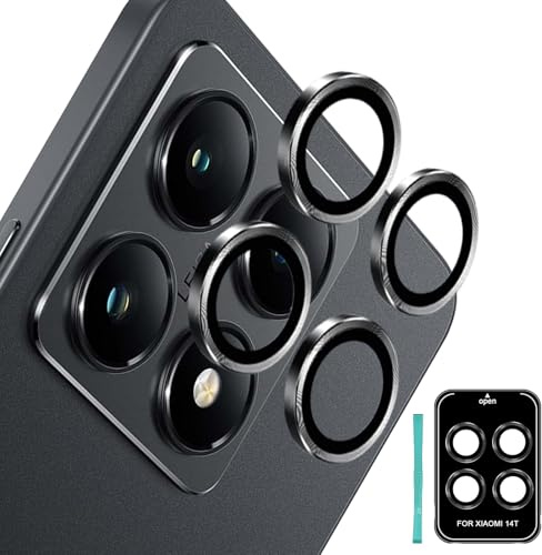 Datree Protector de Lente de Cámara para Xiaomi 14T 5G, 9H Dureza, Individual Metal Protector Camara, HD Anti-Arañazos Cristal Templado Cámara Trasera Lente Protector - Negro