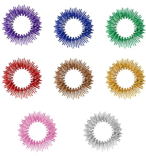 Bcautay 8 Stück Akupressur Ring Set, Akupressur Ring für Stressabbau, Entspannung und Förderung der Durchblutung, 27 mm, Fidget Ring für Erwachsene(Farbig)