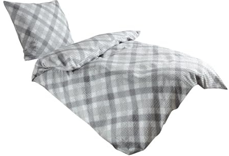 Traumschlaf Seersucker Bettwäsche Daniel grau – sommerliche Bettwäsche im modernen Karomuster – aus 100% Baumwolle – leicht, luftig und bügelfrei – 135x200 cm + 80x80 cm