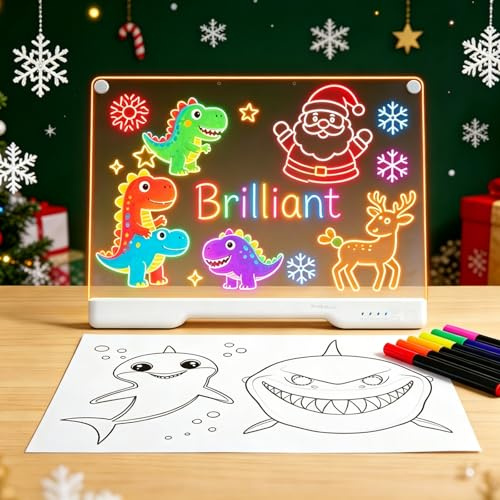 Anyqoo LED Drawing Board for Children, 11 Colour Light Modes 17 Light Up Glow Pad – Rechargeable Tablet for Kids, Erasable Message Board with 7 Markers & Built-in Stand, Creative Birthday Gift